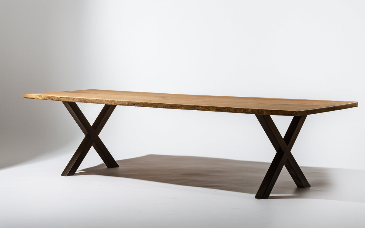 Beli single-trunk dining table with steel X-base, handcrafted by NAKA Furniture in Paarl (4 of 7)