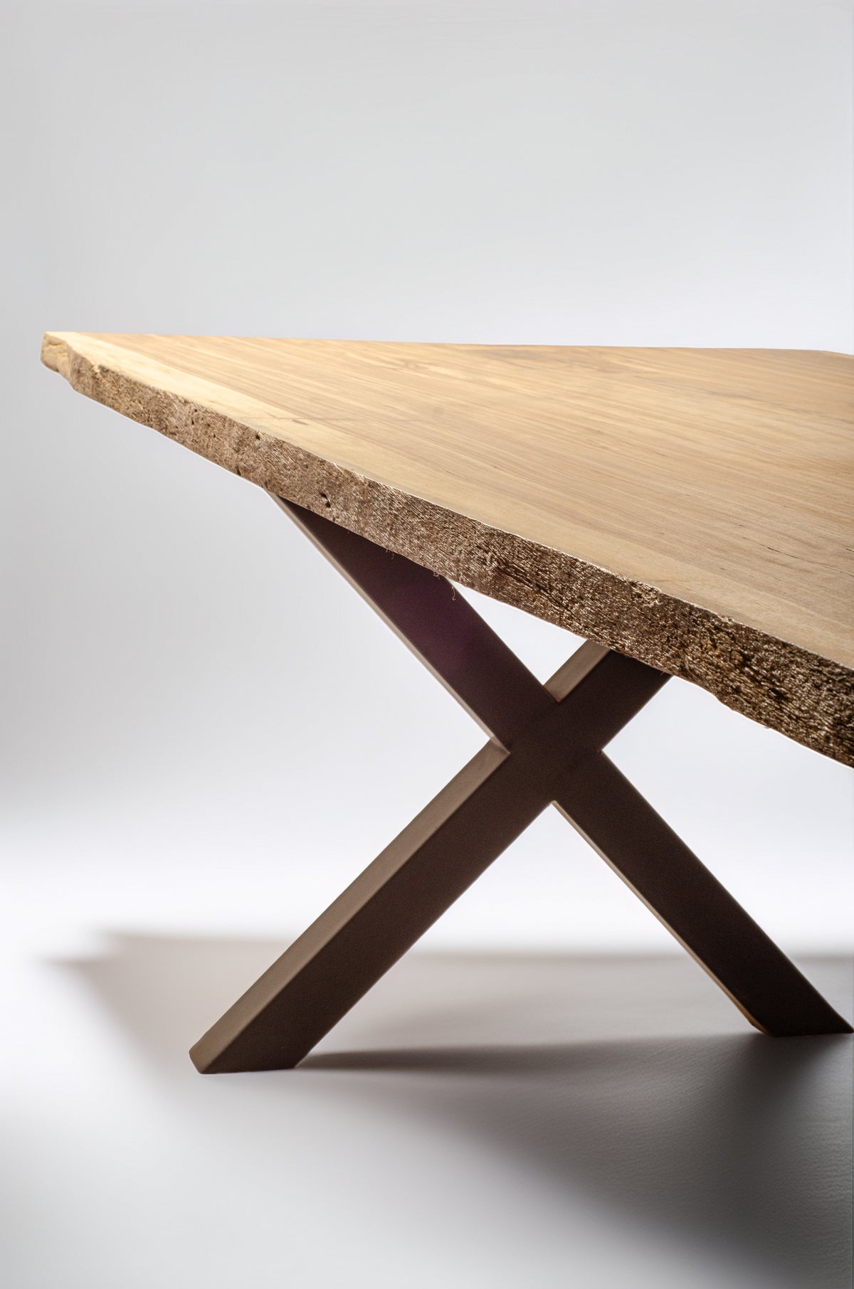 Beli single-trunk dining table with steel X-base, handcrafted by NAKA Furniture in Paarl (3 of 7)