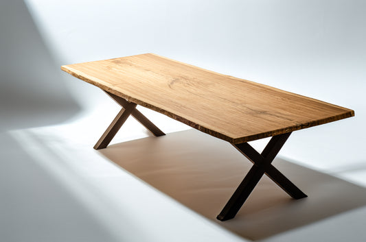 Beli single-trunk dining table with steel X-base, handcrafted by NAKA Furniture in Paarl (1 of 7)